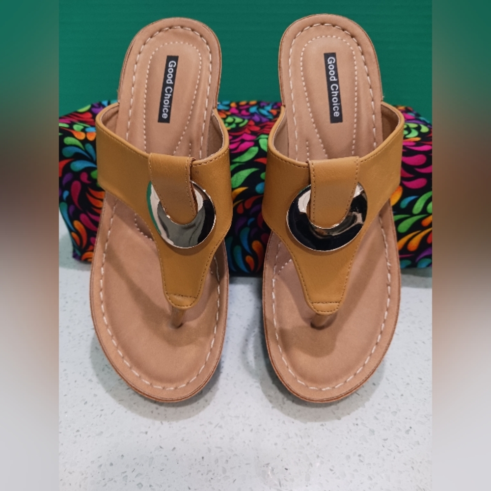 Good Choice Women's Mustard Sandals with Gold Accent 8